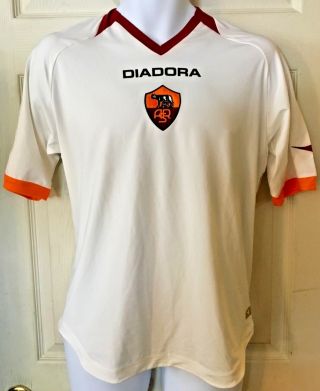Rare Vtg Diadora As Roma Italy Futbol Soccer Football Shirt Jersey Size M White