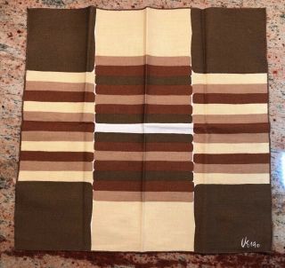 Set of 4 Vintage Vera Neumann Signed Napkins Geometric Brown & Tan Stripe Design 2