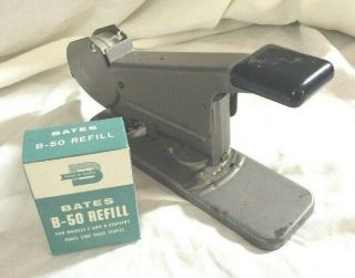 Vintage Bates Model B Stapler And Bates B - 50 Refill Staples In Orginal Box