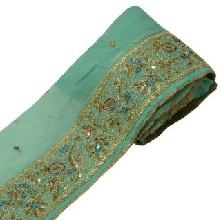 Vintage Saree Border Indian Craft Trim Zari Embroidered Green Ribbon Lace