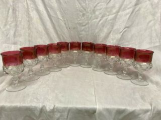 11 Vintage Ruby Red Thumbprint Kings Crown Water Goblets