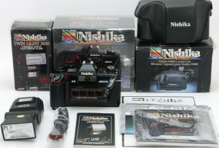 N Nishika N8000 35mm 3d Stereo Camera W/ Flash Light Case From Japan