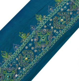 Vintage Saree Border Indian Craft Trim Hand Embroidered Sewing Ribbon Lace Blue