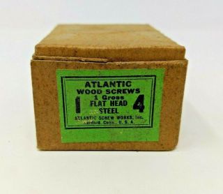 Vintage Atlantic Wood Screws 1 " By 4 1 Gross Flat Head Steel W/ Box 207 Count