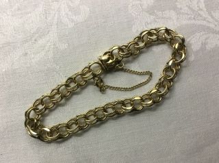 Vintage Gold Filled Charm Bracelet - Double Link,  Guard Chain,  Box Clasp,  7.  25”
