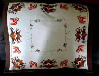 Sm.  Vintage Table Cloth Scandinavian Design 32 " X 34 " Dala Horses (cot?/linen?)
