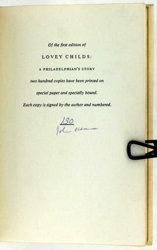 John O ' Hara Signed First Edition 1969 Lovey Childs A Philadelphian ' s Story HC DJ 4