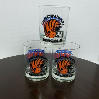 Vintage Cincinnati Bengals Superbowl Xxiii 23 Bar Drinking Glasses - Set Of 3
