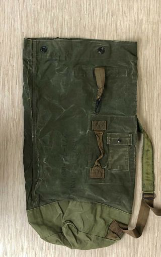 Vintage United States Army Green Canvas Duffel Bag Large Nylon Straps