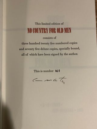 Cormac Mccarthy - No Country For Old Men - Signed Limited Edition - Numbered 4