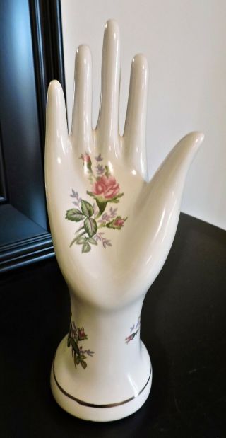 Vintage Ladies Hand Ring Holder Hand Painted Flowers Porcelain