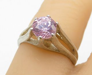 925 Sterling Silver - Vintage Pink Topaz Open Shank Solitaire Ring Sz 6 - R8924