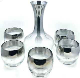 Vintage Dorothy Thorpe Silver Fade Barware Set Glasses & Decanter Mid Century