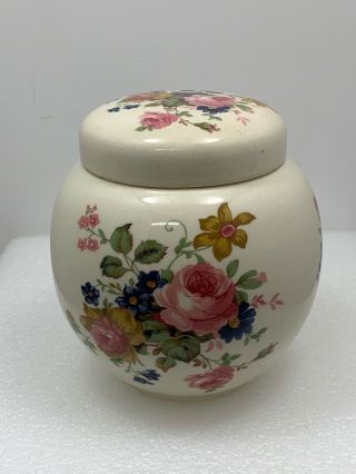 Vintage Sadler England Pink Peonies Tea Caddy Ginger Jar Staffordshire
