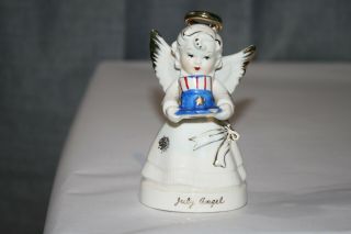 Vintage Unknown Porcelain July Angel Of The Month Holding Uncle Sam Hat