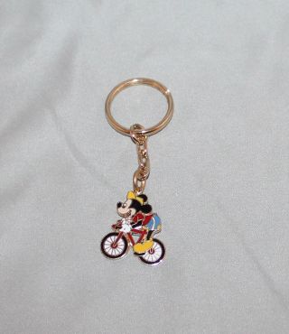 Vintage Disney Mickey Mouse On A Bicycle Keychain