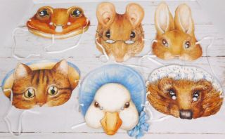 Vtg Beatrix Potter Birthday Party Masks Easter Masquerade Nursery Wall Art Decor