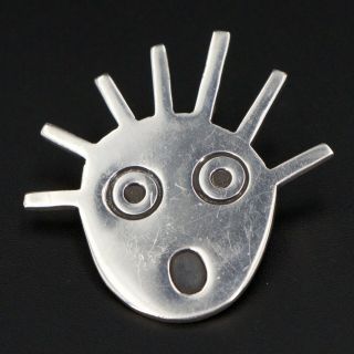 Vtg Sterling Silver - Mexico Abstract Face Hair Brooch Pin - 13g