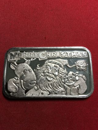 Vintage 1 Oz.  999 Silver Art Bar Merry Christmas Santa,  Elves,  And Reindeer X3