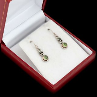 Vintage Designer Sterling 925 Silver Etruscan Tourmaline Green Dangle Earrings