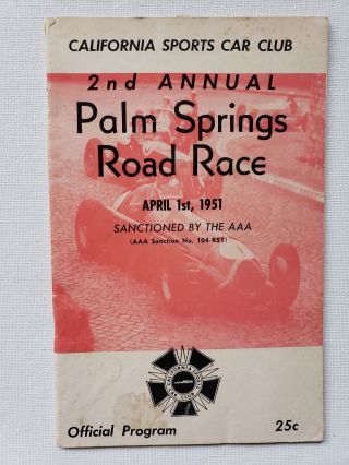 Palm Springs California Road Race Official Program April 1951 Vintage Booklet