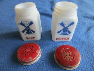 Vintage Milk Glass Windmill Salt & Pepper Shakers Made In Usa
