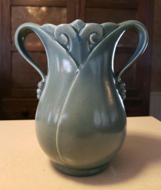 Vintage 1939 Green Red Wing Pottery / Vase No.  749 Kogan 
