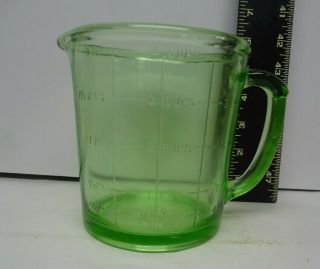 Vintage A & J Green Depression Vaseline Glass 4 Cup Measuring Cup Hazel Atlas