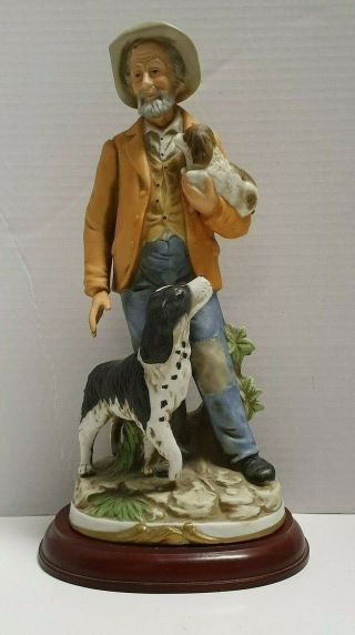 Homco Vintage 11 Inch Porcelain Figure Man With Puppy And Dog By Homco