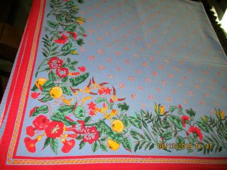 Vtg France Provence Square Tablecloth 54x54  Floral Bee Blue Red Yellow Green