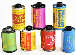 Vintage Kodak / Ansco 35mm Film Cartriges / Canisters X7