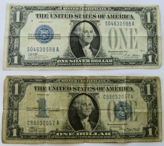 1928 - A,  1934 Silver Certificates Blue Seal Bills,  Vintage Washington (211707q)