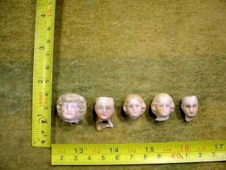 5 X Excavated Vintage Victorian Painted Bisque Doll Head Hertwig Age 1860 12949