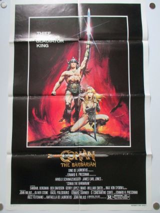 Vintage Conan The Barbarian 1 - Sheet 27x41 1982 Schwarzenegger