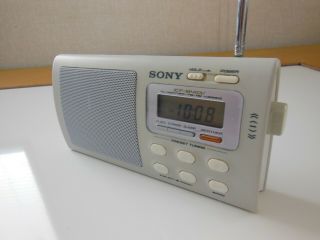 Vintage Sony ICF - M410V Weather,  AM/FM 4 - Bands Portable Emergency Radio W/ Clock 3