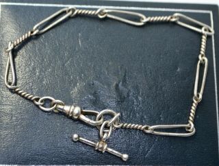 Vintage Sterling Silver Fancy Twisted Long Link Bracelet With Dog Clip & T Bar