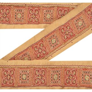 Sanskriti Vintage Sari Border Hand Beaded Craft Trim Sewing Cream Patch Lace
