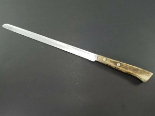 Vintage Flint Vanadium Arrowhead Stainless Usa Serrated Knife 14 " Wood Handle