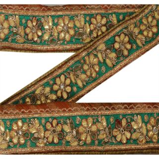 Sanskriti Vintage Decor Sari Border Hand Beaded Craft Trim Ribbon Orange Lace