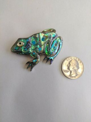 Vintage Sterling & Abalone Frog Pin Brooch Pendant 13.  86 Grams
