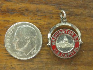Vintage Silver Washington D.  C.  U.  S.  Capitol Enamel Spinner Flip Souvenir Charm