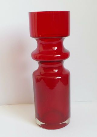 Vintage Retro Riihimaki Red Glass Vase - Stunning
