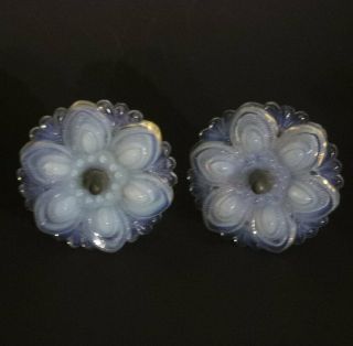 2 Antique Victorian Opalescent Flower Glass Curtain Tie Back Moonstone Vintage