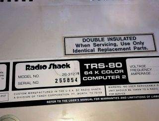 Vtg.  Tandy Radio Shack TRS - 80 64K Color Computer 2 No.  26 - 3127B 2