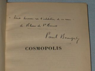 EARLY 1900 ' S SIGNED FRENCH BOOK COSMOPOLIS BY PAUL BOURGET 4