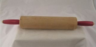Vintage Antique Wooden Rolling Pin Red Handles Vgc Baking Pastry Pies Cookies