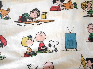 Vintage Peanuts Gang Twin Fitted Sheet Ripped Distressed Craft Fabric Material