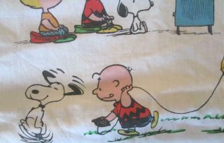 Vintage Peanuts Gang Twin Fitted Sheet Ripped Distressed Craft Fabric Material 2