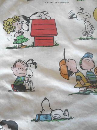 Vintage Peanuts Gang Twin Fitted Sheet Ripped Distressed Craft Fabric Material 4