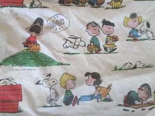 Vintage Peanuts Gang Twin Fitted Sheet Ripped Distressed Craft Fabric Material 5